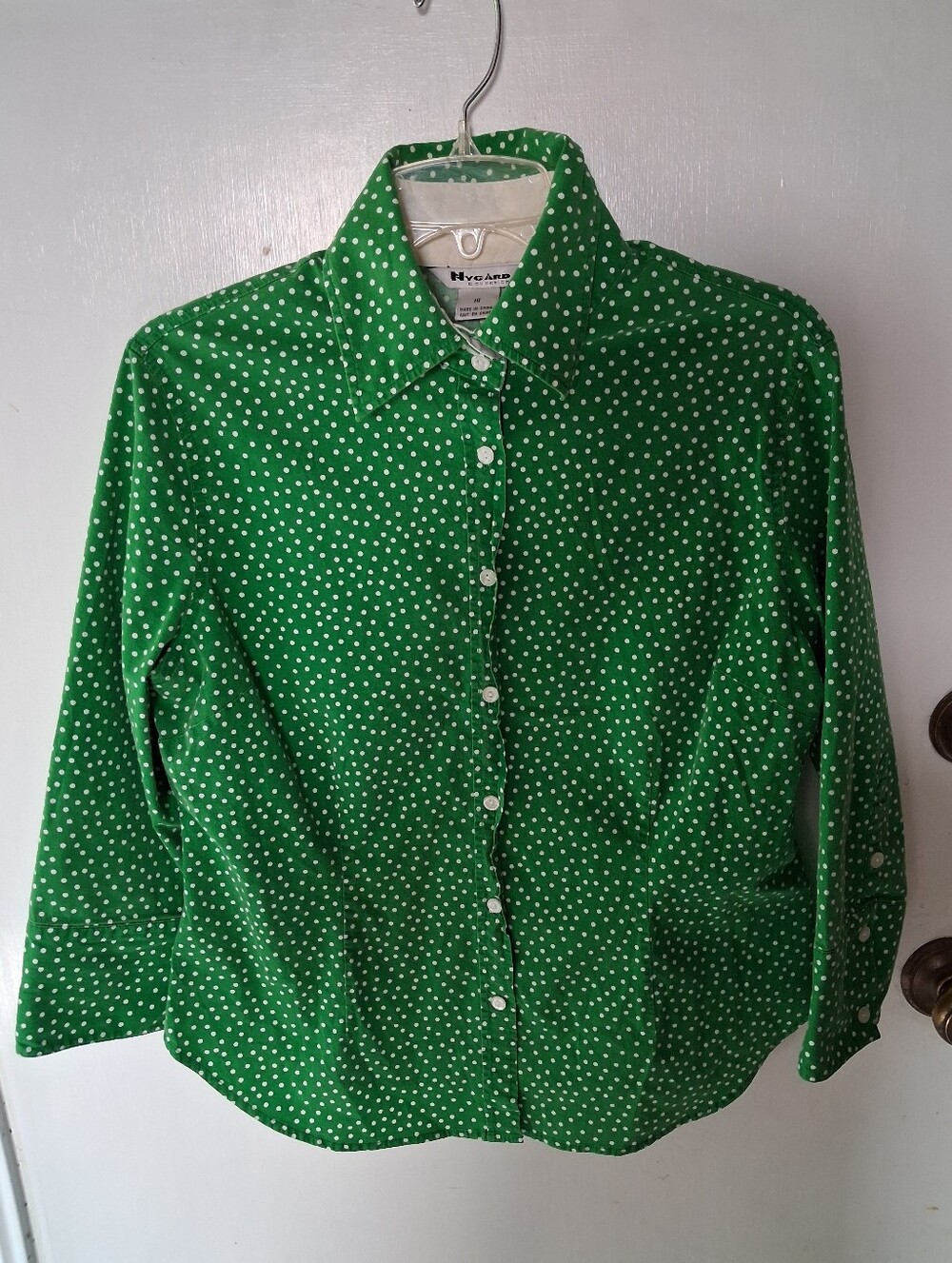 Peter Nygard Green Polka Dot Button-Down Cotton  Shirt